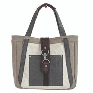 Mona B. Nora Up-cycled and Re-cycled Canvas Tote/Shoulder Bag with Vegan Leather
